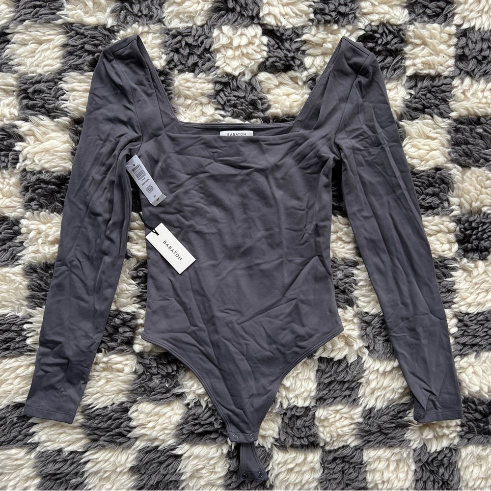 NWT Aritzia Babaton charcoal gray square neck contour body suit